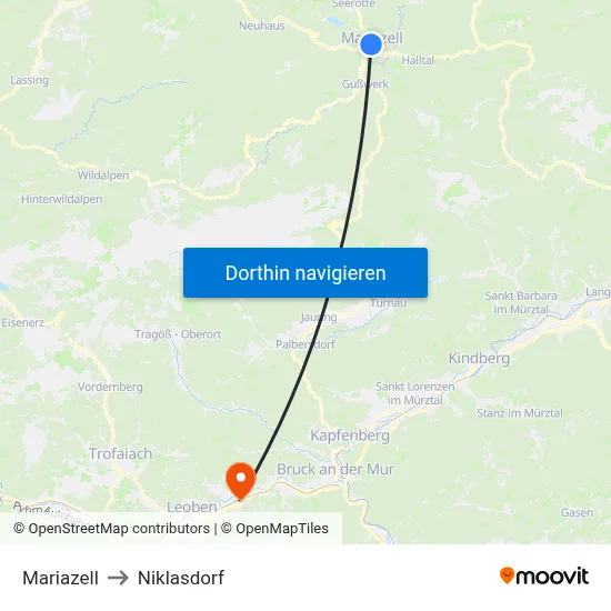 Mariazell to Niklasdorf map
