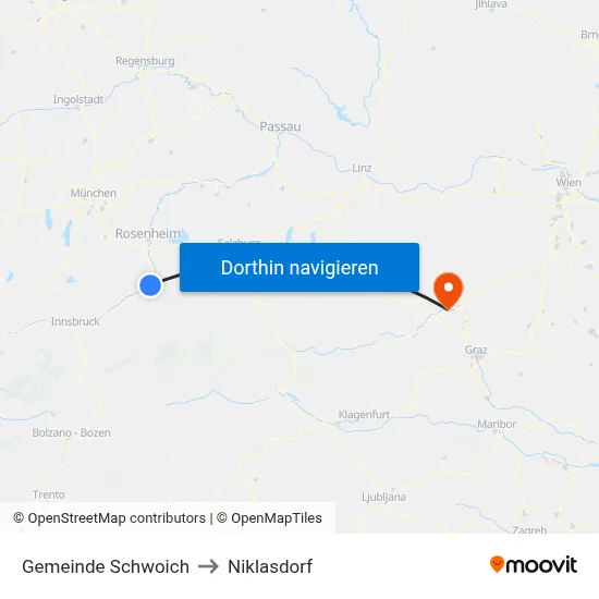 Gemeinde Schwoich to Niklasdorf map