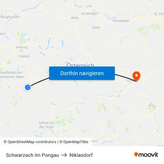 Schwarzach Im Pongau to Niklasdorf map