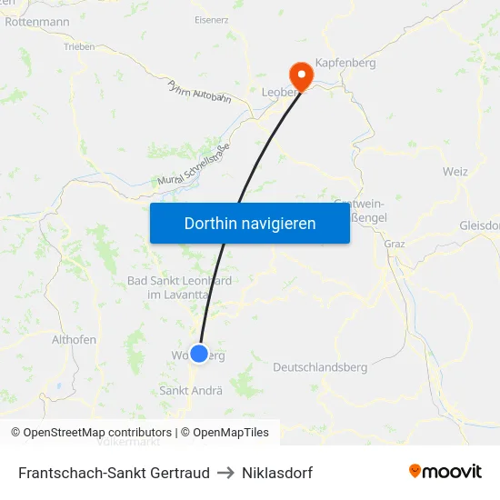 Frantschach-Sankt Gertraud to Niklasdorf map