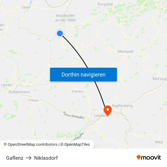 Gaflenz to Niklasdorf map
