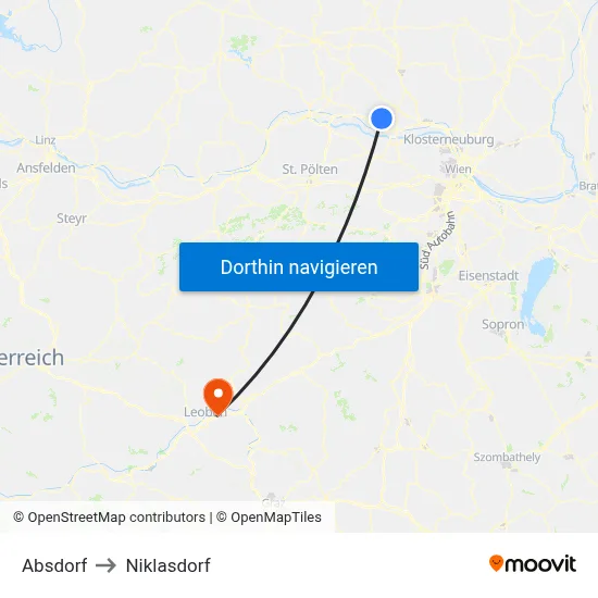 Absdorf to Niklasdorf map