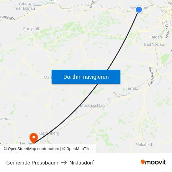 Gemeinde Pressbaum to Niklasdorf map