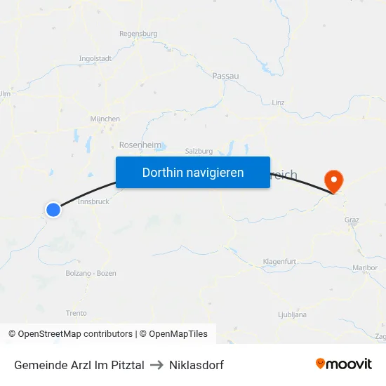 Gemeinde Arzl Im Pitztal to Niklasdorf map