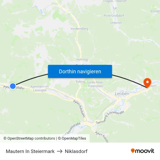 Mautern In Steiermark to Niklasdorf map
