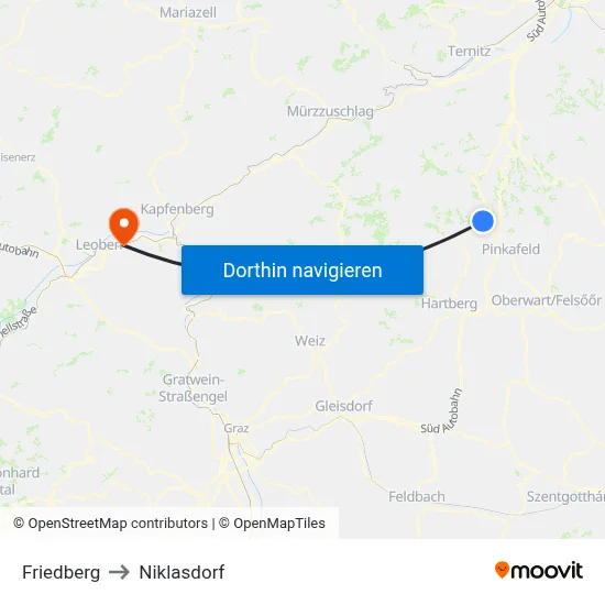 Friedberg to Niklasdorf map