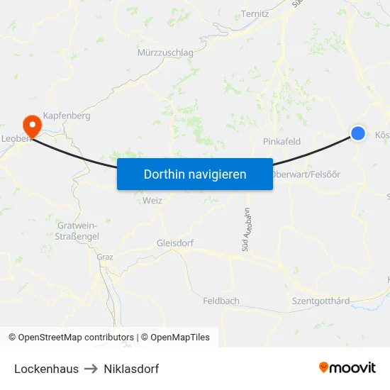 Lockenhaus to Niklasdorf map