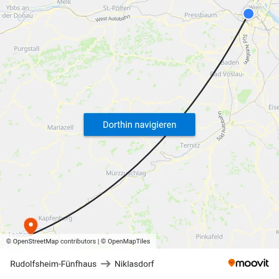 Rudolfsheim-Fünfhaus to Niklasdorf map