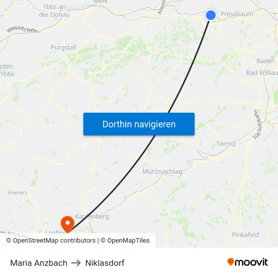 Maria Anzbach to Niklasdorf map