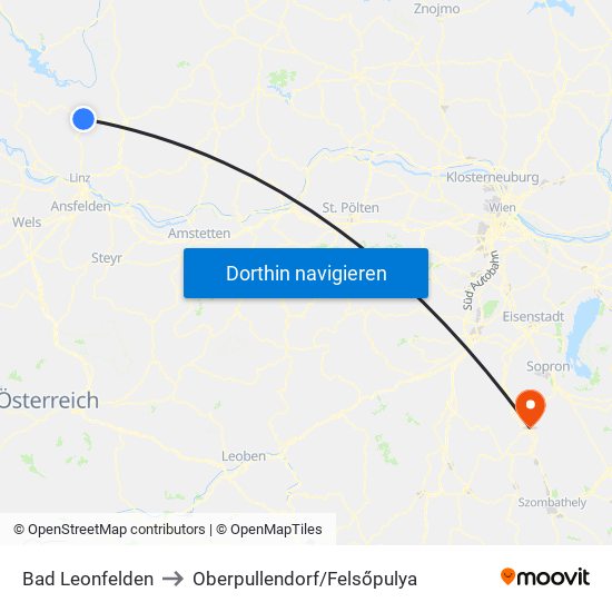 Bad Leonfelden to Oberpullendorf/Felsőpulya map