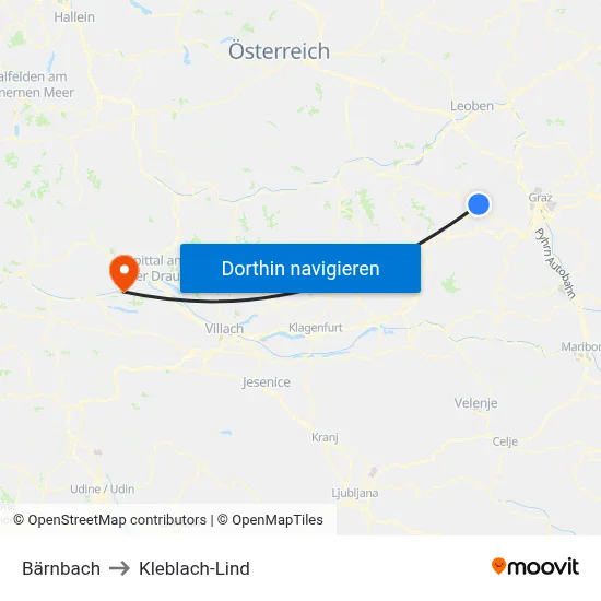 Bärnbach to Kleblach-Lind map