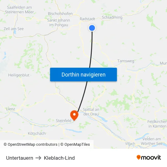 Untertauern to Kleblach-Lind map