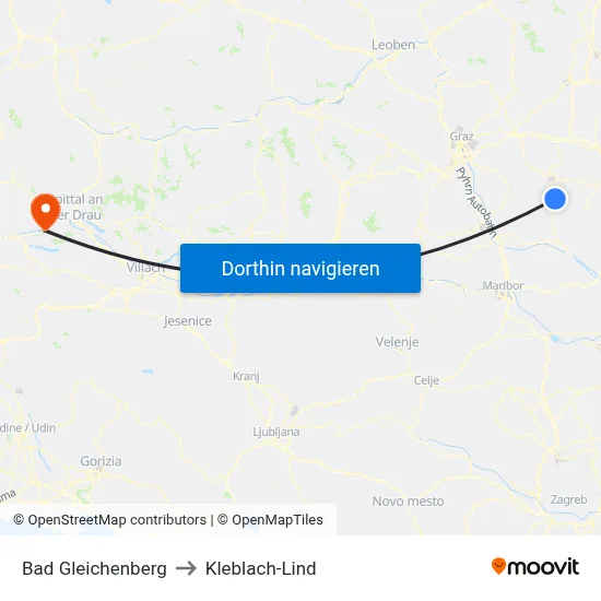 Bad Gleichenberg to Kleblach-Lind map