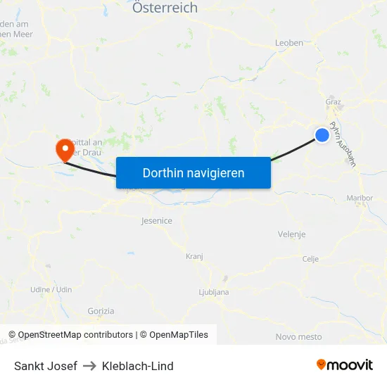Sankt Josef to Kleblach-Lind map