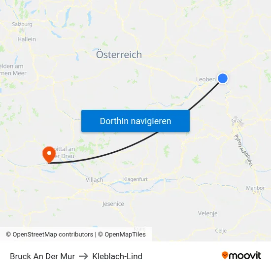 Bruck An Der Mur to Kleblach-Lind map