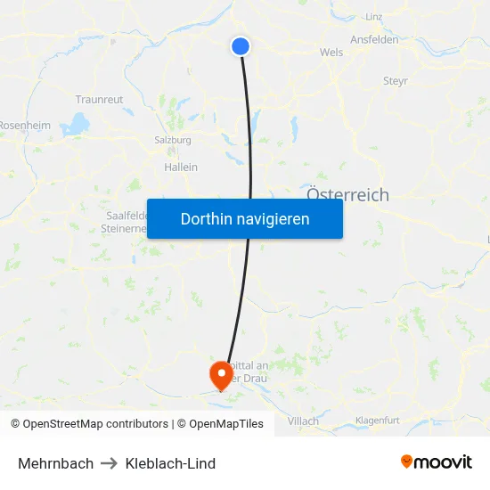 Mehrnbach to Kleblach-Lind map
