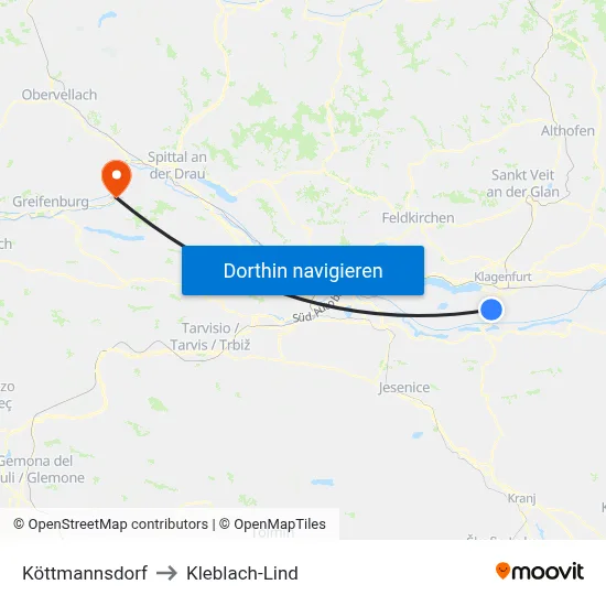 Köttmannsdorf to Kleblach-Lind map