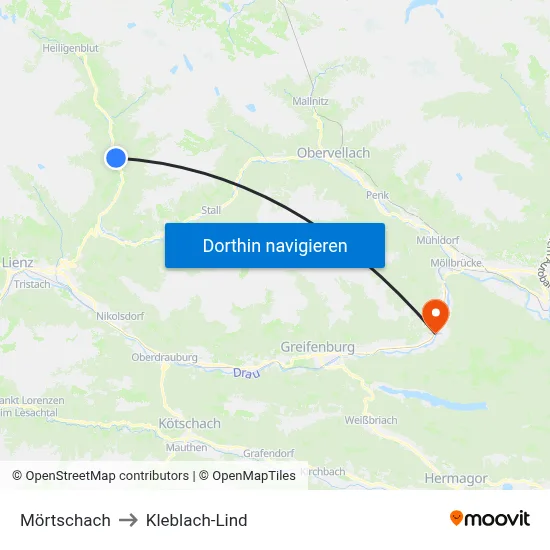 Mörtschach to Kleblach-Lind map