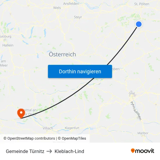 Gemeinde Türnitz to Kleblach-Lind map