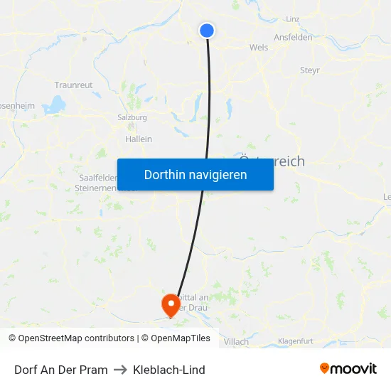 Dorf An Der Pram to Kleblach-Lind map