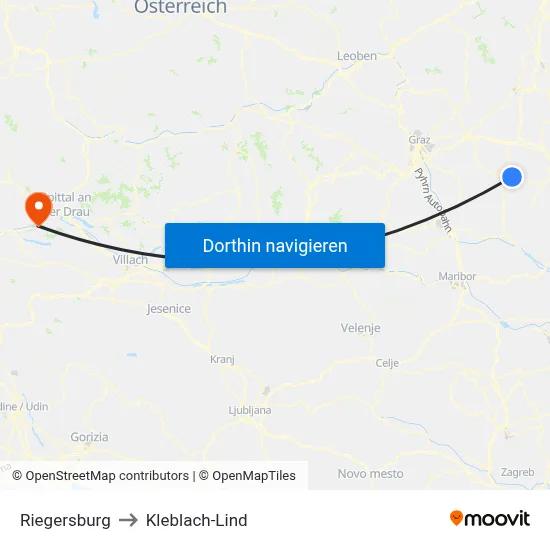 Riegersburg to Kleblach-Lind map
