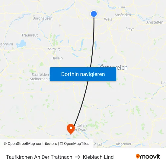 Taufkirchen An Der Trattnach to Kleblach-Lind map