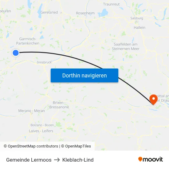 Gemeinde Lermoos to Kleblach-Lind map