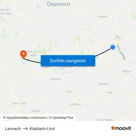 Lannach to Kleblach-Lind map