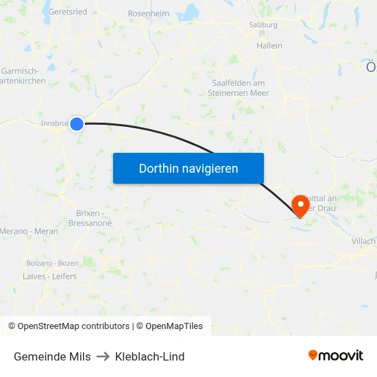 Gemeinde Mils to Kleblach-Lind map