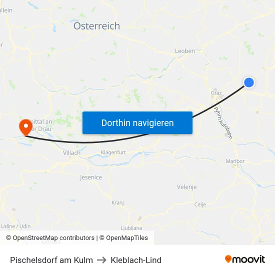 Pischelsdorf am Kulm to Kleblach-Lind map