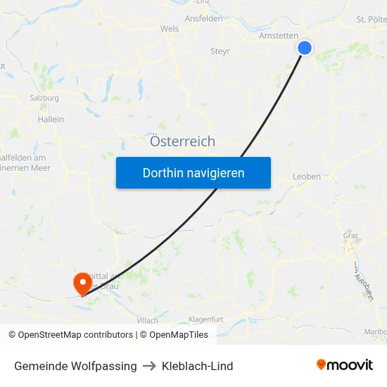 Gemeinde Wolfpassing to Kleblach-Lind map