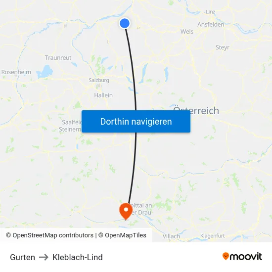 Gurten to Kleblach-Lind map