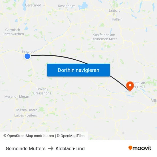 Gemeinde Mutters to Kleblach-Lind map