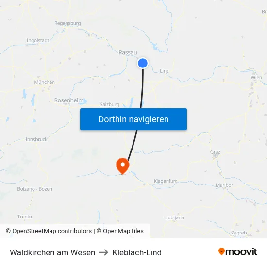 Waldkirchen am Wesen to Kleblach-Lind map