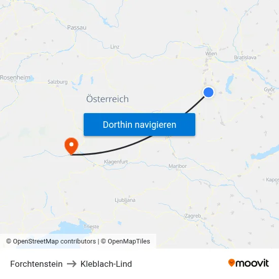 Forchtenstein to Kleblach-Lind map