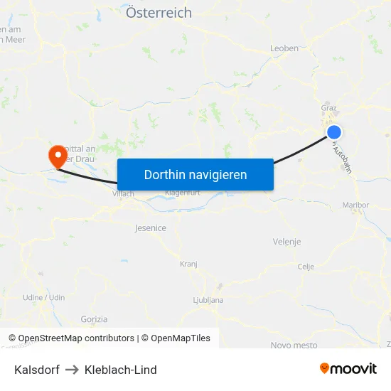 Kalsdorf to Kleblach-Lind map