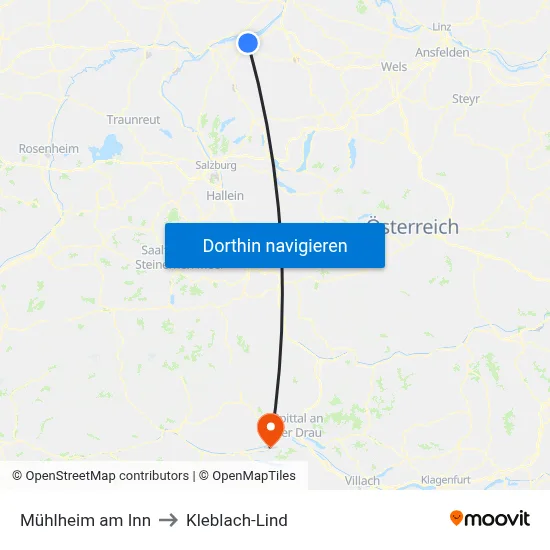 Mühlheim am Inn to Kleblach-Lind map