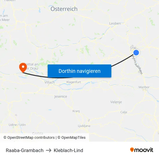 Raaba-Grambach to Kleblach-Lind map