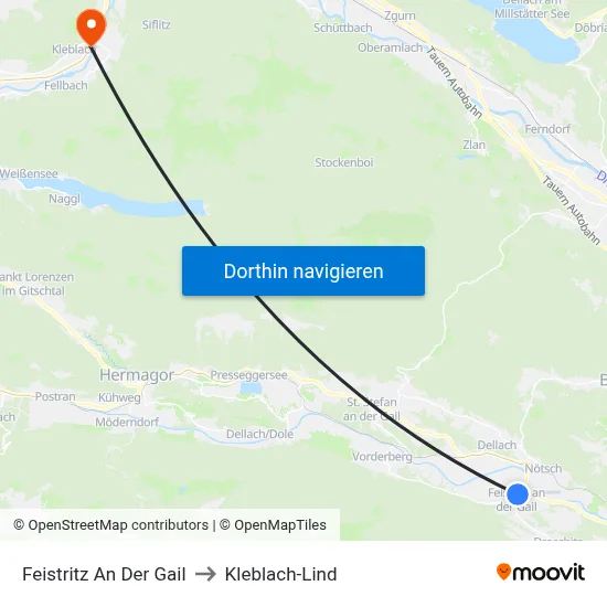 Feistritz An Der Gail to Kleblach-Lind map