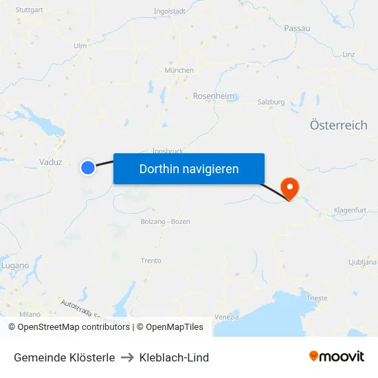 Gemeinde Klösterle to Kleblach-Lind map