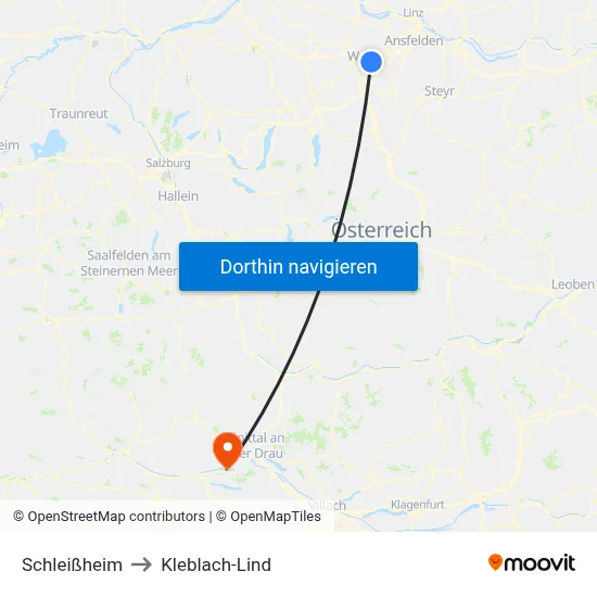 Schleißheim to Kleblach-Lind map