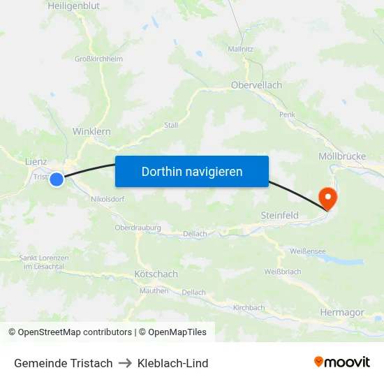 Gemeinde Tristach to Kleblach-Lind map