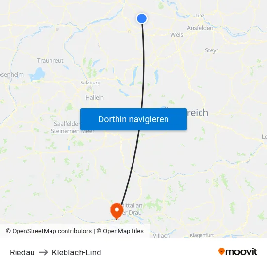 Riedau to Kleblach-Lind map