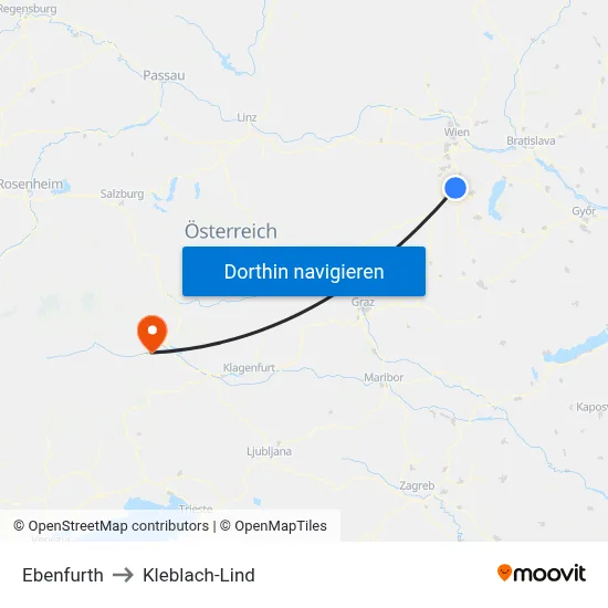 Ebenfurth to Kleblach-Lind map