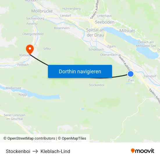 Stockenboi to Kleblach-Lind map