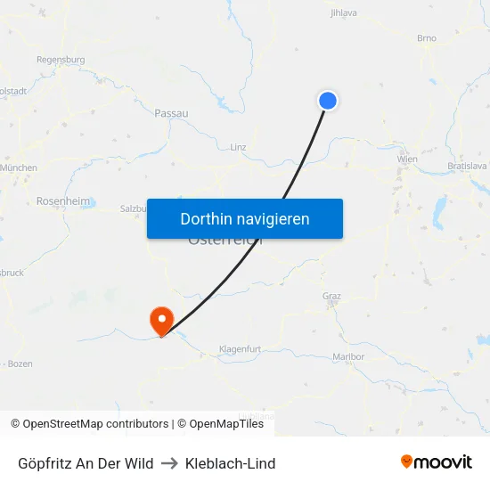 Göpfritz An Der Wild to Kleblach-Lind map