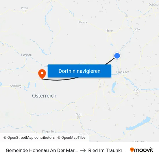 Gemeinde Hohenau An Der March to Ried Im Traunkreis map