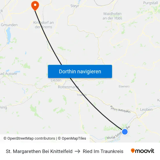 St. Margarethen Bei Knittelfeld to Ried Im Traunkreis map