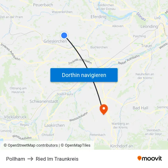 Pollham to Ried Im Traunkreis map