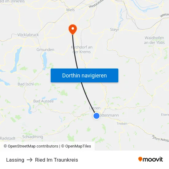 Lassing to Ried Im Traunkreis map